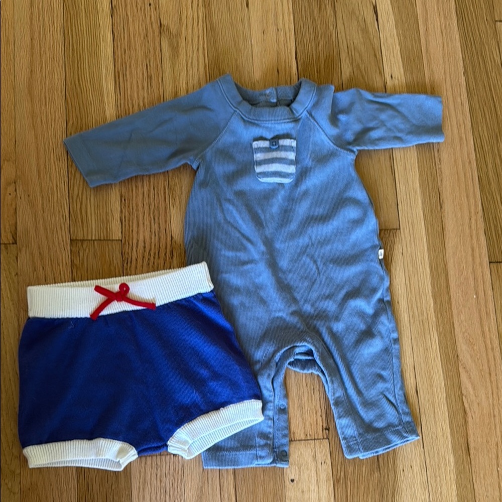 Gap kids Blue Baby Romper 0-3 and Cat& Jack Shorts 3-6